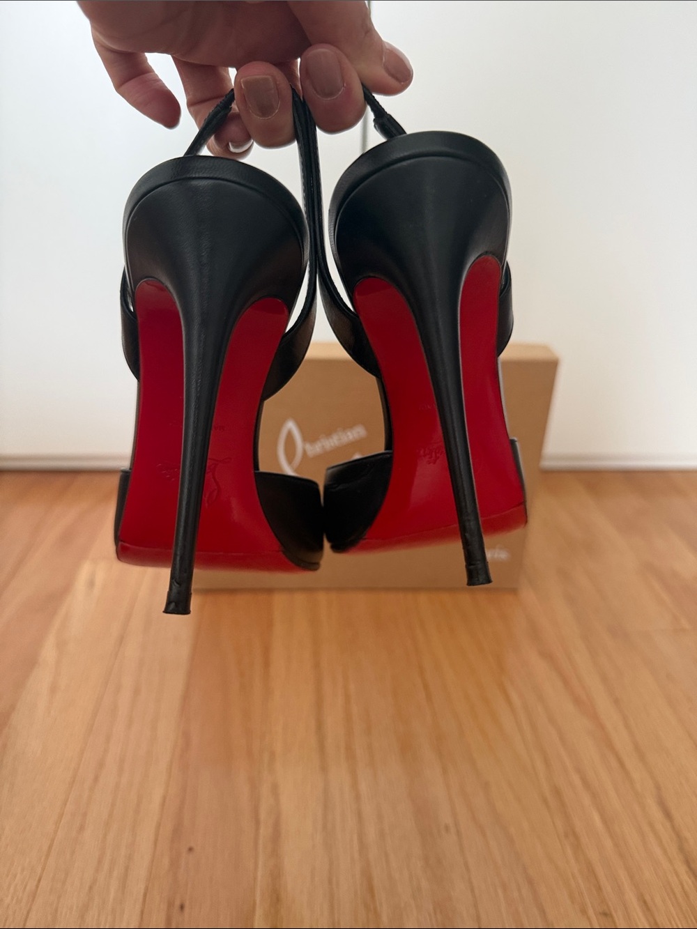 Christian Louboutin Black Leather Slingback Pointed Stilettos with Red Sole - Picture 8 of 11